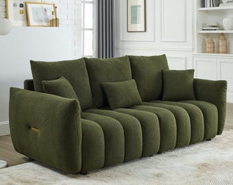 3 Seater Cloud Sofa | Deep Seat Teddy Boucle Couch | Channel Tufted Living Room Sofa