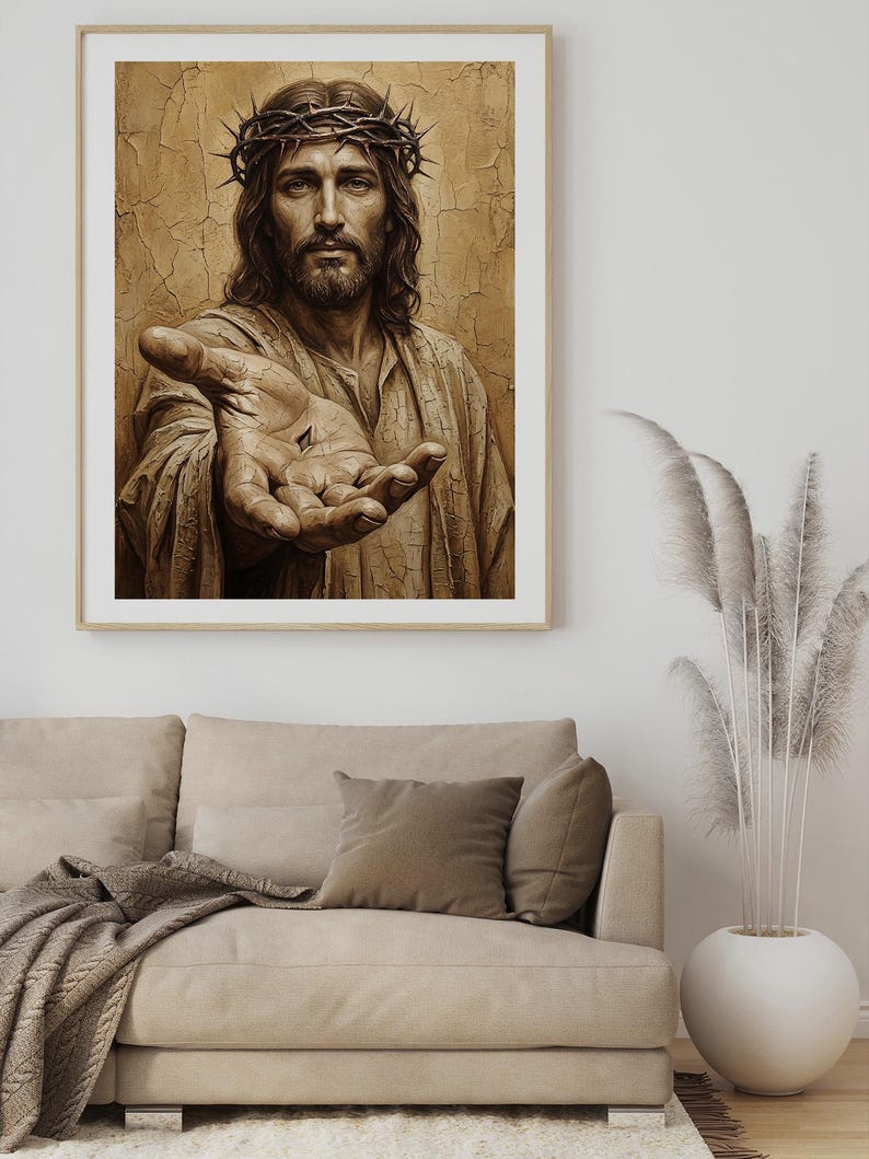 Jesus Crown of Thorns Art Print, Rustic Bible Painting, Christian Wall ...