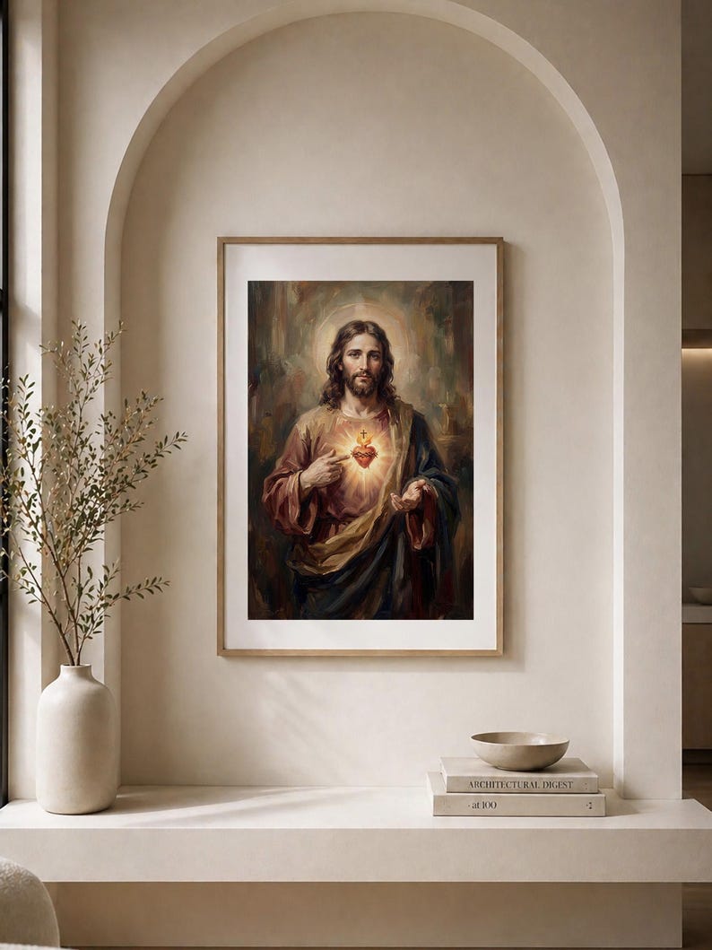 Sacred Heart of Jesus Printable Art, Catholic Religious Painting ...