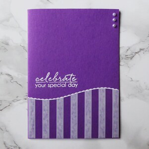 Celebrate Your Special Day, Purple Greeting Card, Handmade Birthday Card, On Your Day, Happy Birthday Wishes, Clean and Simple Style Card