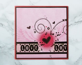 Pink and Black Love Card, Handmade Love Card, Happy Valentine's Day, Valentine's Card, For A Loved One, Handmade With Love, I Love You