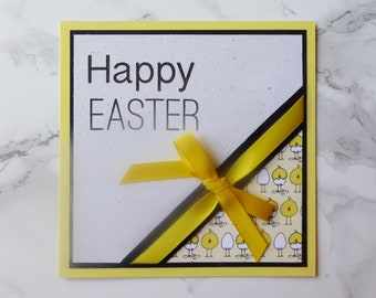 Happy Easter, Handmade Easter Card, Chicken and Eggs, Yellow and White, Easter Gifts, Clean and Simple, For Him Her Family Friends