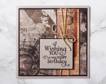 Earth Tones Birthday Card, Happy Birthday Greeting, Birthday Wishes for Him or Her, Grunge Style Card,