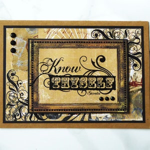 Know Thyself, Socrates Quote, Vintage Style Card, Card With Quote, Wise Words, Brown and Black, Decorated Card
