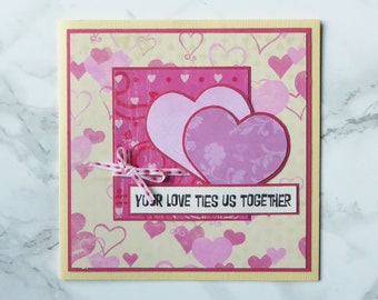 Your Love Ties Us Together, Yellow and Pink Love Hearts Card, Happy Valentine Card, Handmade Card for Loved One, Together Forever,