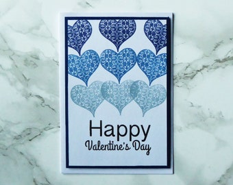 Blue Hearts Valentine, I'm Blue For You, Handmade Valentine 's Day, Handmade Valentine Card, Lots of Hearts For You, Card for Valentine Gift
