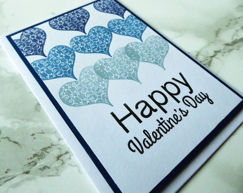 Blue Hearts Valentine, I'm Blue For You, Handmade Valentine 's Day, Handmade Valentine Card, Lots of Hearts For You, Card for Valentine Gift image 2