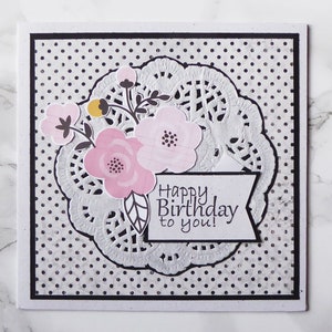 Happy Birthday To You, Handmade Birthday Card, Flower Birthday Greeting, Romantic Card, Polka Dot Black And White, Birthday Wishes