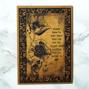 Beautiful Quote Card, Always Know In Your Heart, Inspiring Words, Vintage Style Card, Black and Brown, Floral and Sentiment