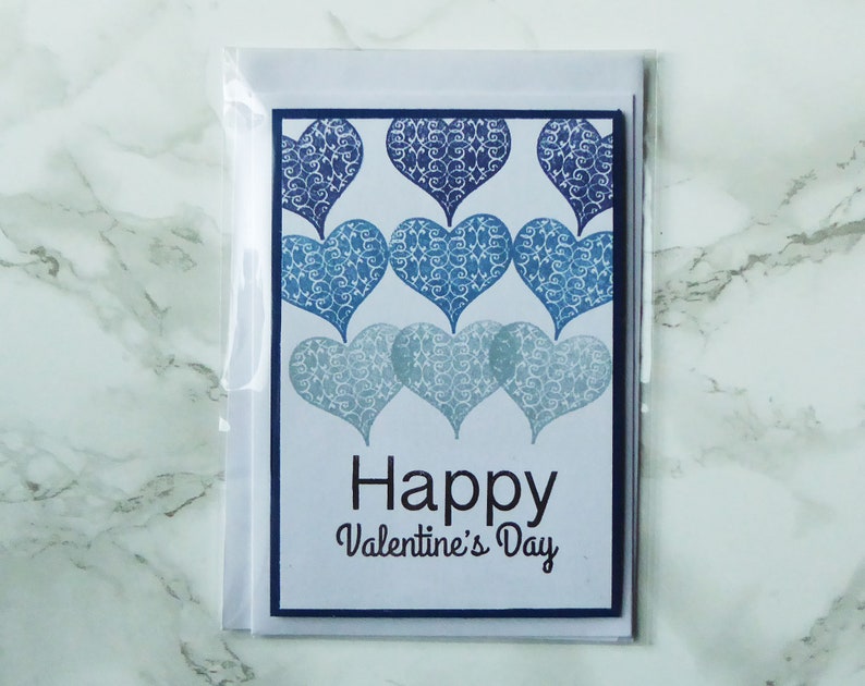 Blue Hearts Valentine, I'm Blue For You, Handmade Valentine 's Day, Handmade Valentine Card, Lots of Hearts For You, Card for Valentine Gift image 8