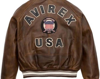 Giacca bomber da uomo Avirex USA in vera pelle marrone, giacca militare da aviatore, regalo per lui, cappotto da aviatore in pelle bovina fatto a mano