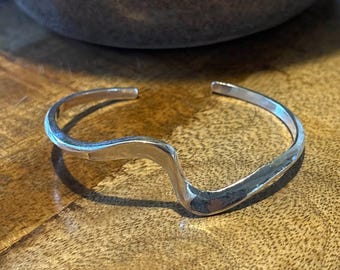 925 Sterling Silver Wave Bangle | Organic Silver Cuff Bracelet | Adjustable Dainty Bangle | Minimalist Silver Bracelet Women | Silver Bangle