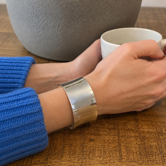 925 Sterling Silver Mirror Cuff Bracelet | Everyday Silver Cuff | Polished Silver Bangle Women | Wide Silver Bracelet | Sterling Wrist Cuff