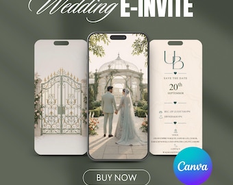 Animated Wedding Invitation Video, Nikkah Template, Muslim Digital Invite, Wedding Card, Editable in Canva