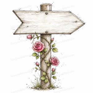 20 Whimsical Garden Sign Posts Clipart, Blank Copy Space Garden Marker Watercolor JPGs, Digital Download, Commercial Use