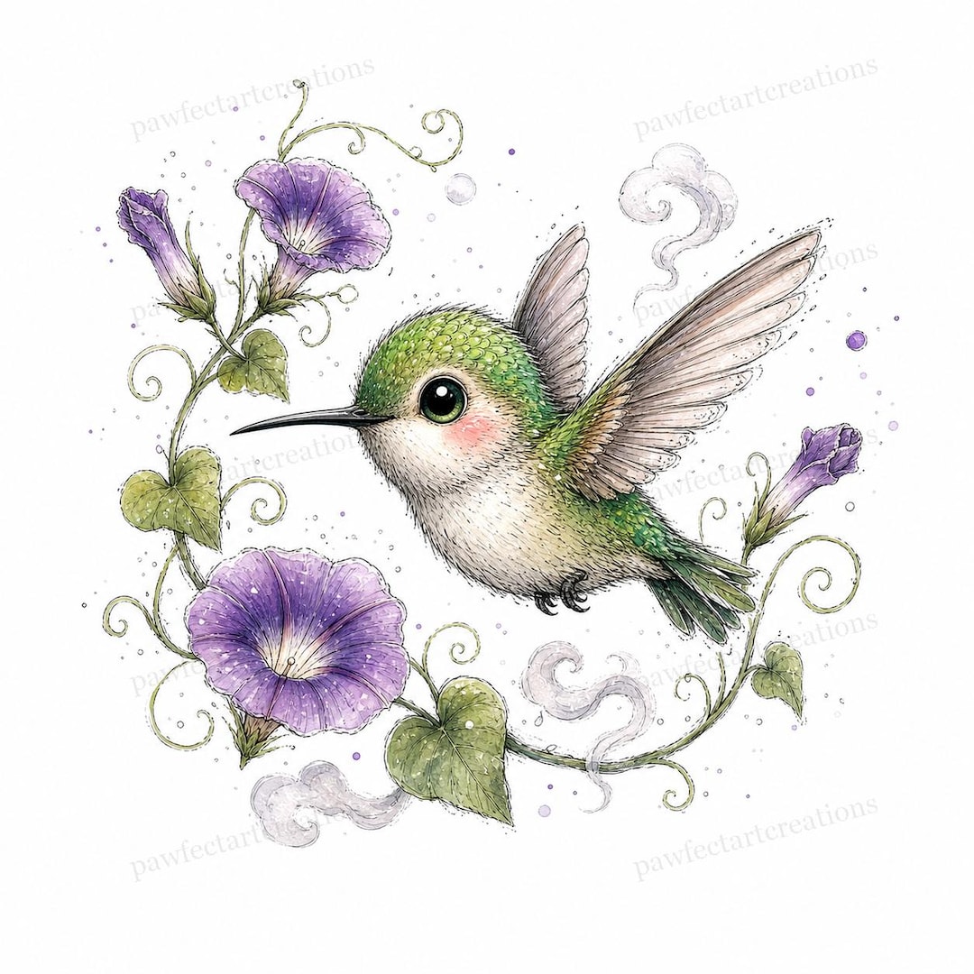 Whimsy Hummingbird 20 Whimsical Hummingbird Clipart, Cute Bird Watercolor Jpgs, Printable ...