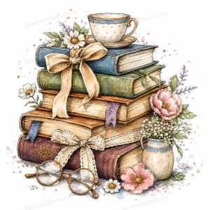 20 clipart di libri di biblioteca stravaganti, simpatiche immagini JPG ad acquerello, illustrazioni di libri di biblioteca stampabili, download digitale, uso commerciale