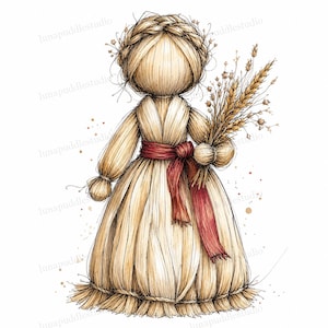 20 images clipart fantaisistes de poupées en feuilles de maïs, aquarelles artisanales d'automne, téléchargement numérique, usage commercial.