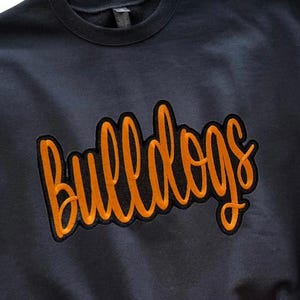 Large Orange Bulldogs Cursive Iron On Patch, Mascot Patches