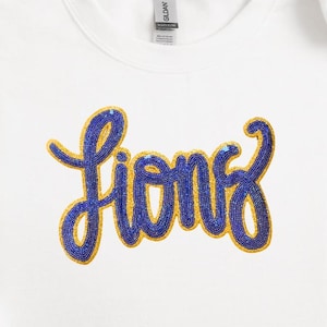 Sequin Lions Patch:  10" Gold and Blue Glitter Iron-On, DIY