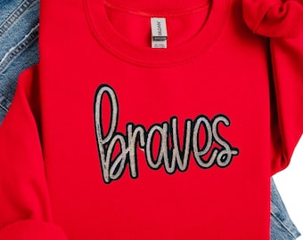 Sequin Braves Patch:  11" Silver Glitter Iron-On, DIY