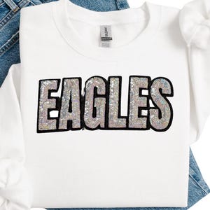 Sequin Eagles Patch:  11" Silver Glitter Iron-On, DIY