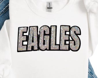 Sequin Eagles Patch:  11" Silver Glitter Iron-On, DIY