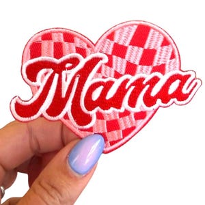 Embroidered Mama Checkered Heart Patch