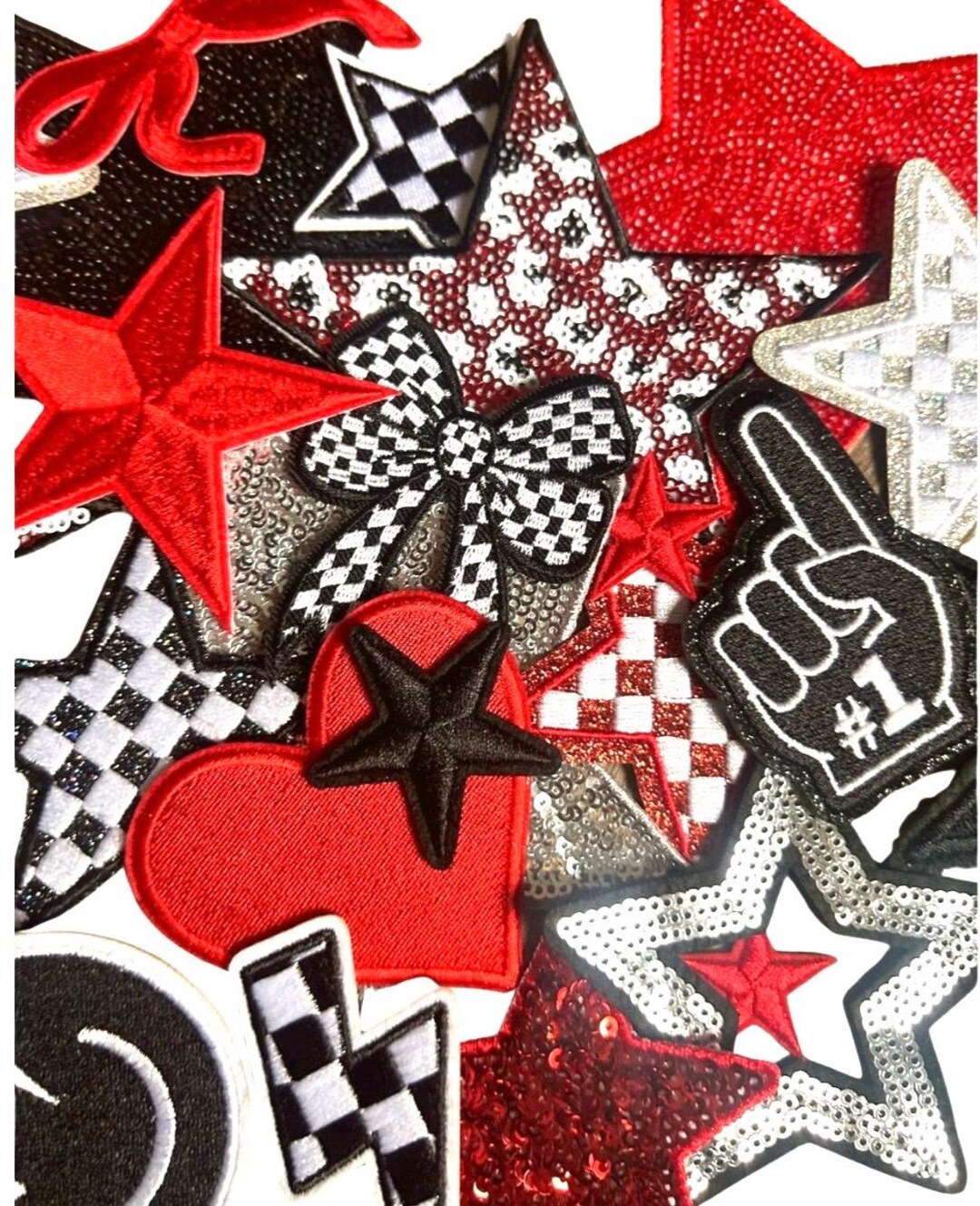 Red and Black Iron-on Patches: Embroidered and Sequin Embellishments - Etsy
