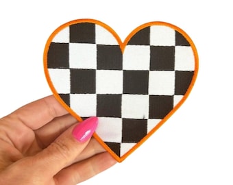 Checkered Heart Patch, 5in Embroidered Heart