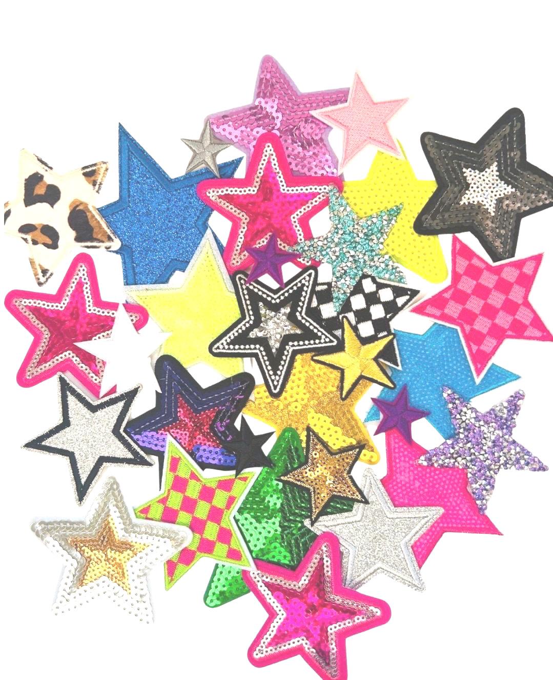 Assorted Star Iron-On Patches: Embroidered, Chenille & Sequin - 1-4"