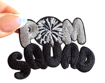 Pom Patch, Black Silver Chenille Appliques