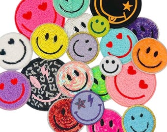 Smiley Face Iron-On Patches: Embroidered, Chenille & Sequin - DIY Hat Bar