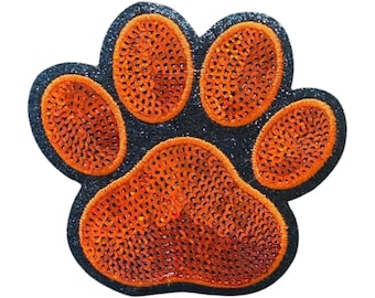 Orange Paw Sequin Patch