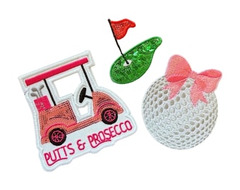 Golf Embroidered Patch:  Putts & Prosecco Iron-On Applique