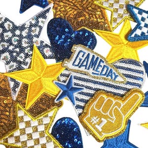 Blue & Gold Iron-On Patches: Trucker Hat Embellishments