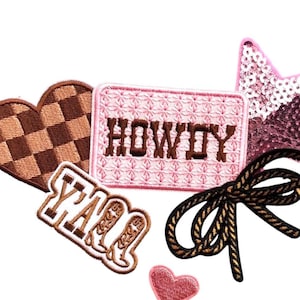 Howdy Patch, Western Iron On Patch, Pink and Brown Howdy Patch, Cowgirl Iron On Patch, Girly Western Patch for Hat