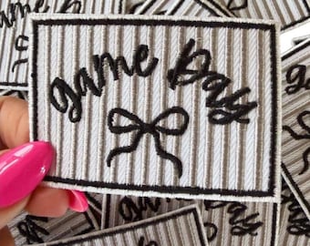 Black Game Day Embroidered Iron-On Patch: Sports Mom DIY