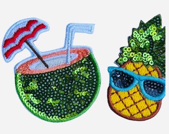 Pineapple Patch, Tropical Sequin Patches, Coconut Drink Applique