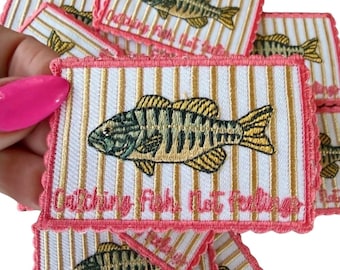 Fishing Embroidered Patch: Catch Fish Not Feeling iron-on patch