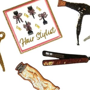 Hairstylist Iron-On Patches: Scissor, Blowdryer, Cosmetology
