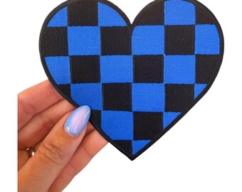 Checkered Heart Patch, 5in Embroidered Heart