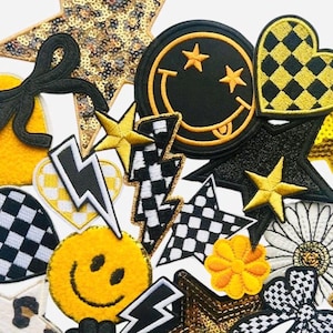 Black & Yellow Iron-On Patches: DIY Hat Bar Trucker Hat Embellishments