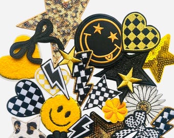 Black & Yellow Iron-On Patches: DIY Hat Bar Trucker Hat Embellishments