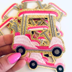 golf cart patch, preppy pink golf cart patch, pink patches, embroidery patch, iron on patch, trucker hat patch
