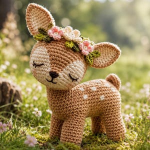 Modèle de bébé cerf au crochet en amigurumi | Tutoriel de peluche faon des bois (téléchargement PDF)