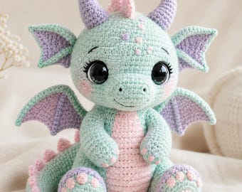 Crochet Dragon Pattern PDF, Amigurumi Baby Dragon Plush Tutorial, Kawaii Fantasy Toy (Digital Download)