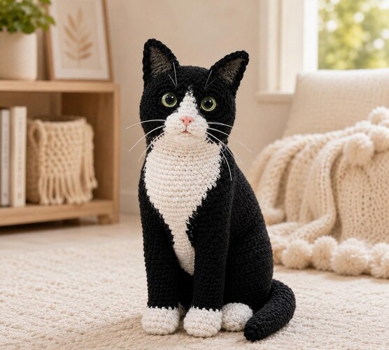 Realistic Tuxedo Cat Amigurumi Crochet Pattern PDF — Lifelike Plush Tutorial