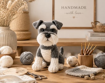 Molde de crochê para cachorro Schnauzer em PDF | Tutorial realista de cachorrinho amigurumi (Download digital)
