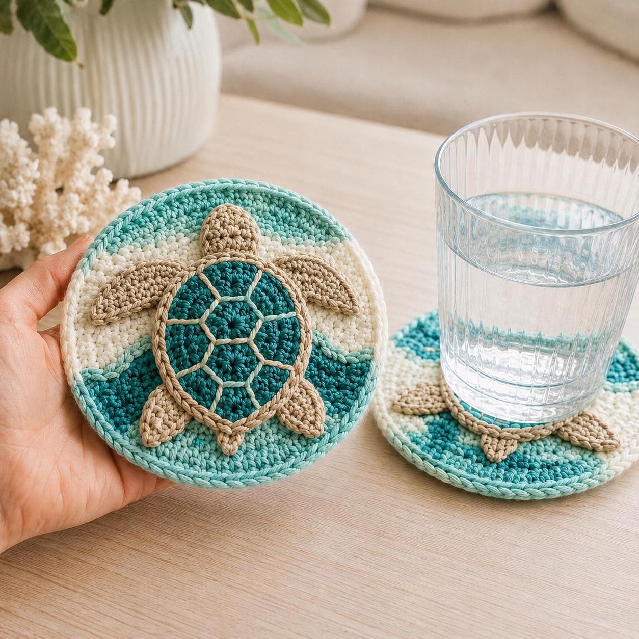 16 Turtle Coaster Crochet Patterns for Cute, Giftable Table Decor 11 Sea Turtle Crochet Coaster